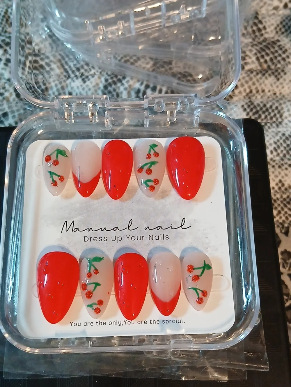 Cherry Accent Red Press-On Nail Set Size Med
